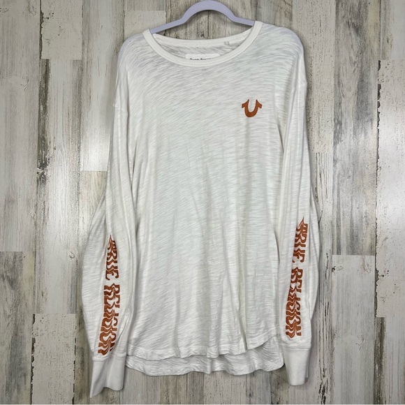 True Religion Shirt Men’s Sz‎ 2XL Long Sleeve Tee Big Spell Out Logo - Picture 1 of 12